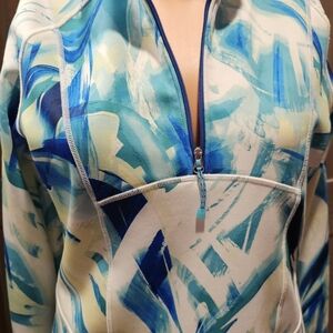 Obermeyer Women's Blue Teal Abstract Half-Zip Hoodie